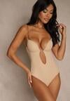 Beżowe Body Bieliźniane do Sukienek i Bluzek Bez Pleców i z Głębokim Dekoltem Dorealina