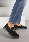 Czarne Mokasyny z Metaliczną Klamrą Glitterfly