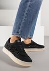Czarne Sneakersy na Platformie z Cyrkoniami Moonblaze