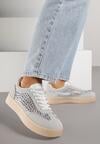 Szare Sneakersy na Platformie z Cyrkoniami Moonblaze
