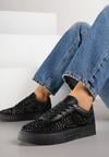 Czarne Cyrkoniowe Sneakersy na Platformie Lilaela