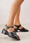 Czarne Sandały na Słupku z Geometryczną Cholewką Aiganele