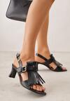 Czarne Sandały na Słupku z Frędzlami z Przodu Cahriana