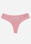 Różowe Majtki Typu Stringi z Bawełną i Koronką Zeliche