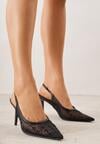 Czarne Sandały Slingback na Szpilce z Siateczki Zdobione Cyrkoniami Lilinyra