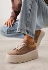 Brązowe Sneakersy na Platformie z Naturalnego Zamszu Latavesa