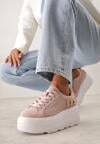 Różowe Perforowane Sneakersy ze Skóry Naturalnej na Platformie i Koturnie Risyla