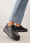 Czarne Skórzane Sneakersy na Koturnie Ozdobione Metalicznymi Aplikacjami Acaledice