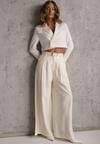 Białe Garniturowe Spodnie Szerokie z Wiskozy z Paskiem Moun