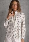 Biała Falbaniasta Koszula z Wiskozy w Kropki ze Stójką Aegista