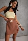 Brązowe Spódnico-Szorty High Waist Ozdobione Metaliczną Aplikacją i Paskiem Retness