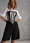 Czarne Szorty Bermudy Eleganckie z Paskiem High Waist Rhodissa