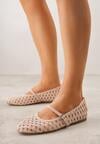 Różowe Balerinki z Ażurowym Wzorem i Paskiem Astethera