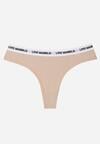 Beżowe Majtki Stringi z Bawełną Ozdobione Napisami Amero