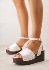 Białe Sandały na Platformie i Koturnie z Nitami po Bokach Zaehesh