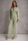 Zielony Komplet z Wiskozy Spodnie Szerokie i Koszula z Ozdobnym Materiałem Airial