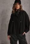 Czarna Oversizowa Kurtka Przejściowa o Kroju Bombki z Bawełny i Wiskozy Birana