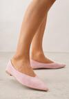 Różowe Balerinki z Imitacji Zamszu ze Szpiczastym Noskiem Melikel