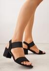 Czarne Sandały na Kwadratowym Słupku z Imitacji Zamszu Claudie