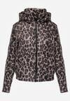 Ciemnobeżowa Panterkowa Kurtka z Odpinanym Kapturem Anastaera