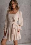 Beżowa Sukienka VICES z Półtransparentnymi Rękawami Wiązania w Talii Resmosa