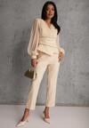 Beżowe Klasyczne Spodnie VICES Garniturowe High Waist Dimaia