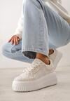 Beżowe Sneakersy na Platformie z Cholewką z Koronką i Brokatem Chada