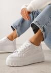 Białe Sneakersy na Platformie z Cholewką z Koronką i Brokatem Chada