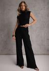 Czarny Komplet Spodnie Wide Leg i Top ze Stójką i Drapowaniem w Talii Meridone