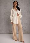 Beżowe Bawełniano-Wiskozowe Spodnie o Eleganckim Kroju w Kant Tinawre