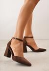 Ciemnobrązowe Czółenka z Imitacji Zamszu na Słupkowym Obcasie ze Szpiczastym Noskiem Hadina