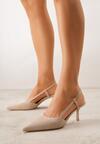 Beżowe Ażurowe Sandały na Szpilce Typu Slingback Pavidia
