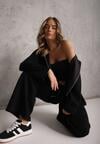 Czarny Komplet Dresowy z Dzianiny z Wiskozą Bluza i Spodnie Wide Leg Nevelida