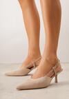 Beżowe Ażurowe Sandały na Szpilce Slingback Erilise
