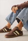 Brązowo-Żółte Casualowe Sneakersy na Płaskiej Podeszwie z Paskami Jereria