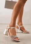 Białe Sandały Ozdobione Paskami z Cyrkoniami i Kwadratowym Obcasie Zitalia