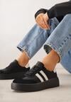 Czarne Sneakersy ze Skóry Naturalnej na Platformie z Perforacją  i Paskami Urevla
