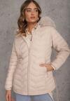 Jasnobeżowa Przejściowa Kurtka z Pikowaniem Bocznymi Ściągaczami i Kapturem Fezizia