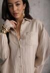 Beżowa Koszula z Wiskozy z Domieszką Lnu ze Strukturalnego Materiału Sewrita