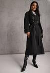 Czarny Płaszcz Trencz z Bawełny i Wiskozy z Wiązanym Paskiem i Klapą Lissien