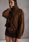 Brązowa Kurtka Bomber Jacket Ozdobiona Guzikami Quilimi