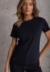 Granatowy T-shirt z Bawełny z Okrągłym Dekoltem Nedima