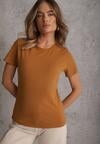 Brązowy T-shirt z Bawełny z Okrągłym Dekoltem Nedima