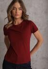 Bordowy T-shirt z Bawełny z Okrągłym Dekoltem Nedima