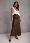 Brązowa Satynowa Spódnica Maxi High Waist Formia