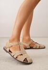 Beżowe Sandały Gladiatorki z Imitacji Nubuku Zapinane na Sprzączkę Briannea
