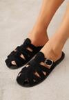 Czarne Klapki Gladiatorki z Ozdobną Sprzączką Lusanatia