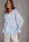 Niebieska Eteryczna Bluzka z Bawełny Zdobiona Falbankami i Ściągaczem w Pasie Cezarelle