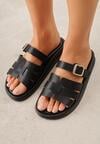 Czarne Klapki z Przekładanymi Paskami i Regulacją z Klamrą Celilye