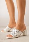Białe Ażurowe Klapki na Słupkowym Obcasie z Kwadratowym Noskiem Lumetia